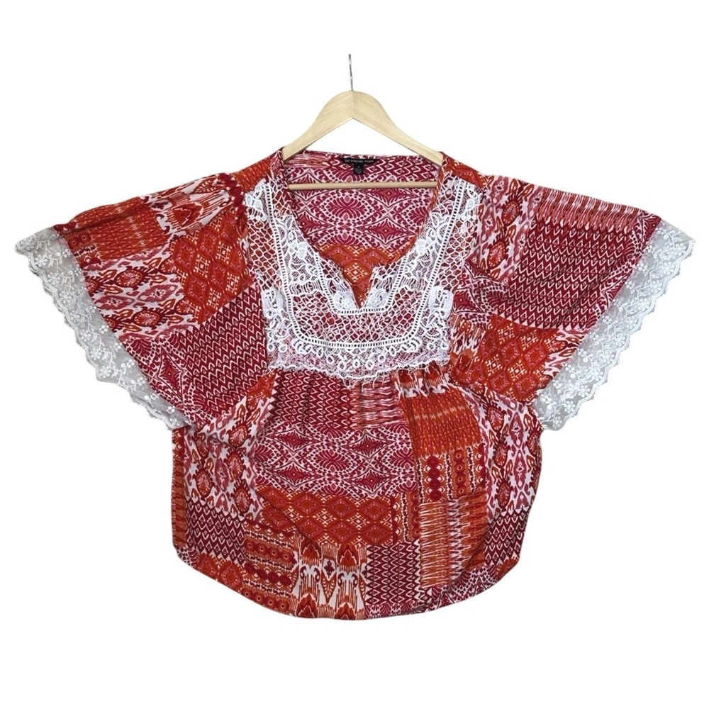 Zac & Rachel Crochet Lace Top Womens Size 1X Boho Colorful Batwing Sleeves Artsy